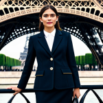 **

"A professional businesswoman in a tailored, modest Chanel-style suit, standing in front of the Eiffel Tower in Paris, fully clothed, appropriate attire, safe for work, perfect anatomy, natural proportions, professional fashion photography, high quality, family-friendly."

**