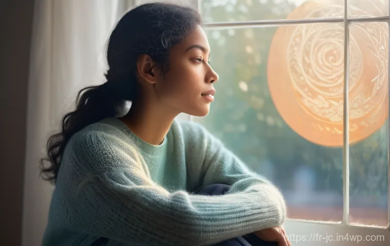 자기 대화와 성공적인 커뮤니케이션 - **Prompt: The Inner Whisper**
A serene, contemplative young woman sits by a sun-drenched window,...