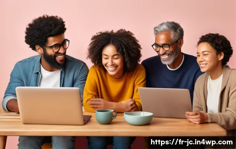 자기 대화 개선을 위한 온라인 커뮤니티 - A diverse online community group engaged in a supportive virtual discussion about self-awareness and...