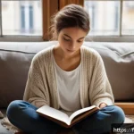 Home 21 자기 대화 개선을 위한 심리학적 접근 - A serene scene depicting a young French adult sitting comfortably in a cozy Parisian-style living ro...