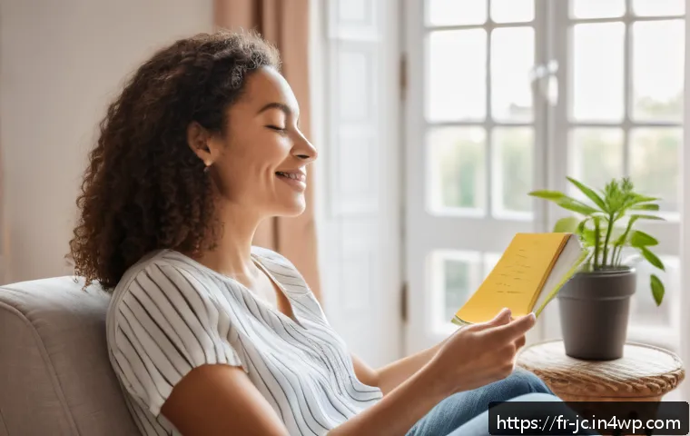 자기 대화 향상을 위한 Affirmations - A serene modern French living room with a calm, focused adult woman sitting comfortably in an armcha...