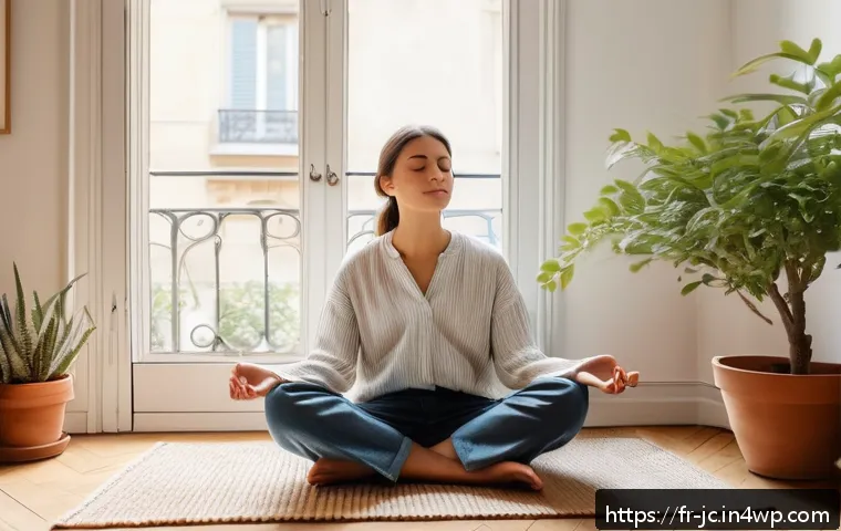자기 대화 개선을 위한 30일 챌린지 - A serene morning scene in a cozy, sunlit Parisian apartment where a young French woman in comfortabl...