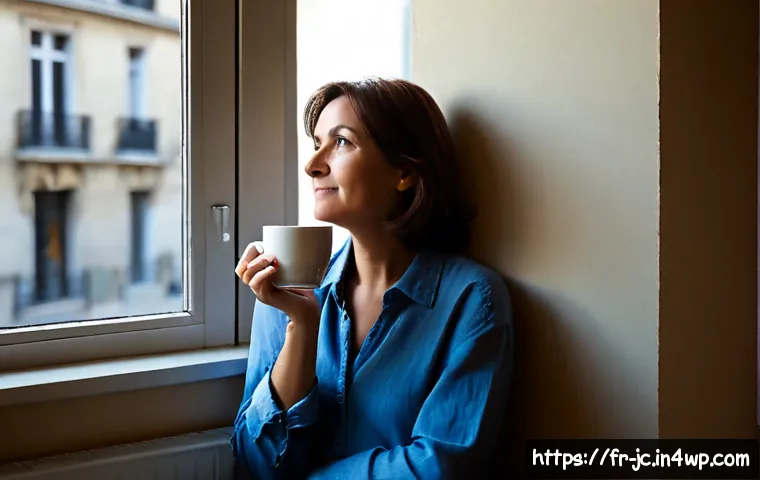 Home 17 자기 대화의 유형과 특징 - Photorealistic French woman in her early forties sitting alone at a sunlit Paris apartment window, t...